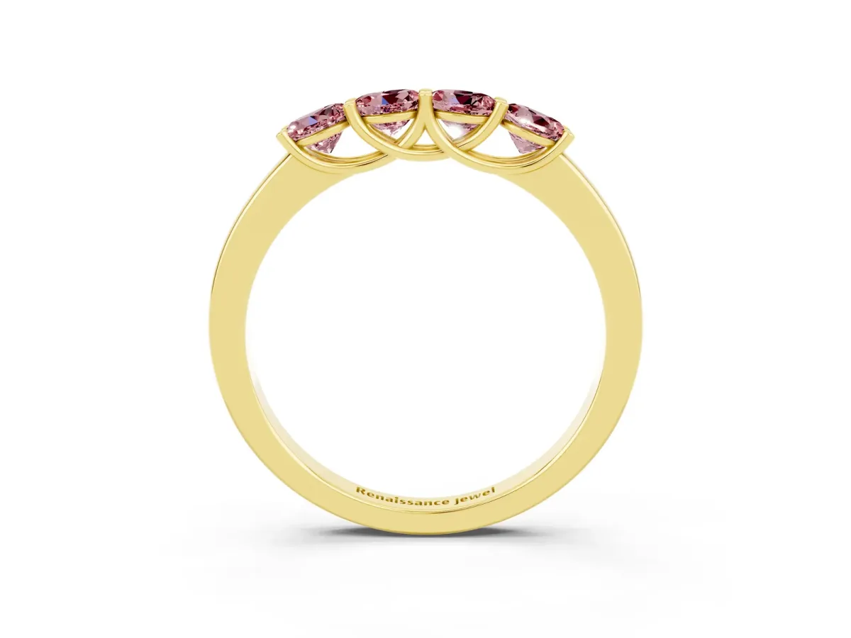 Four-Stone Round Morganite Prong-Set Band Yellow gold