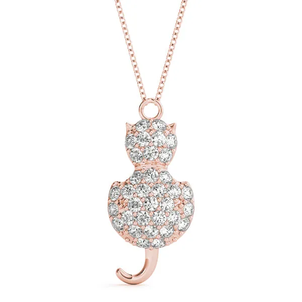 Pavé Round Prong Set Cat Pendant Rose gold