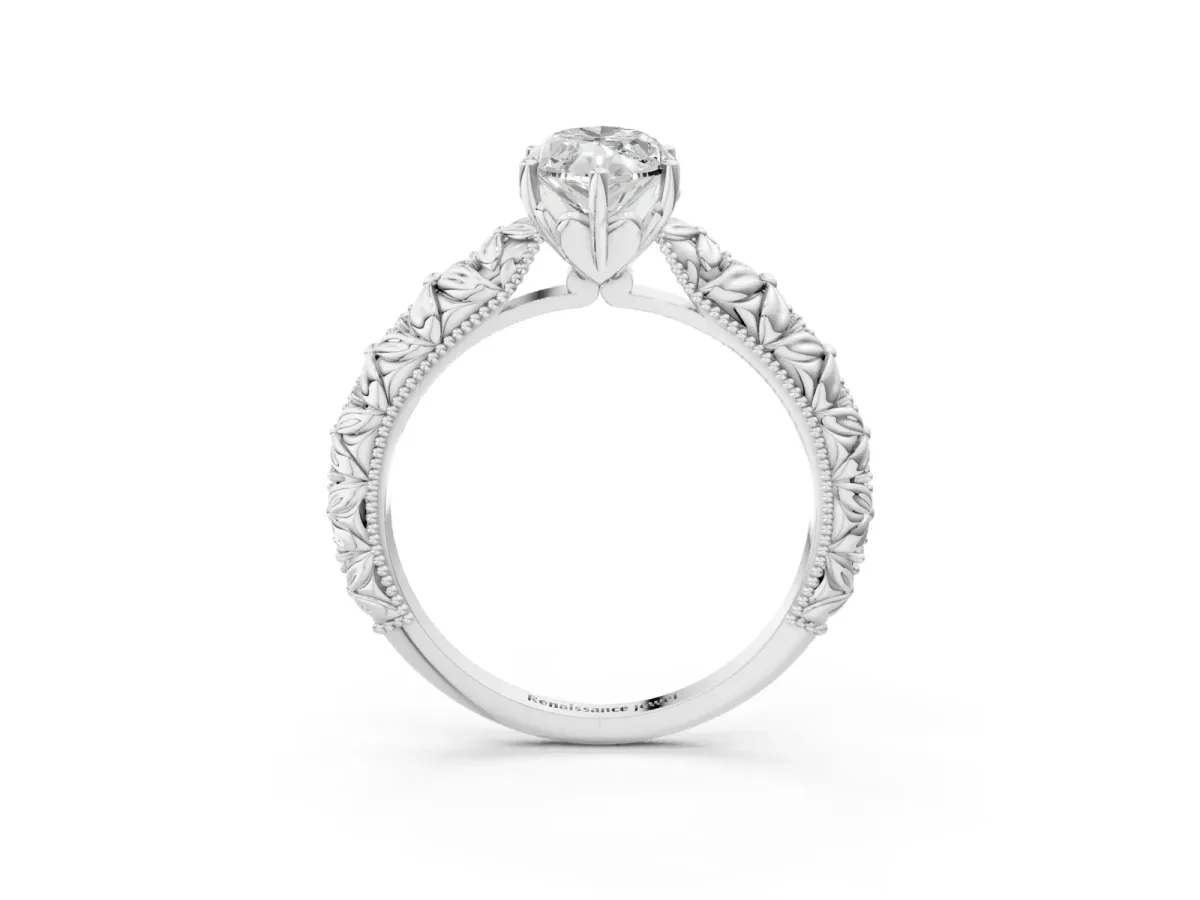 Marquise Cut Solitaire Floral Milgrain Engagement Ring Platinum