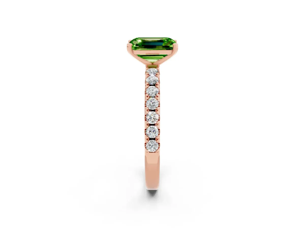 Emerald Cut Peridot Solitaire Pavé Band with Four-Prong Setting Rose gold