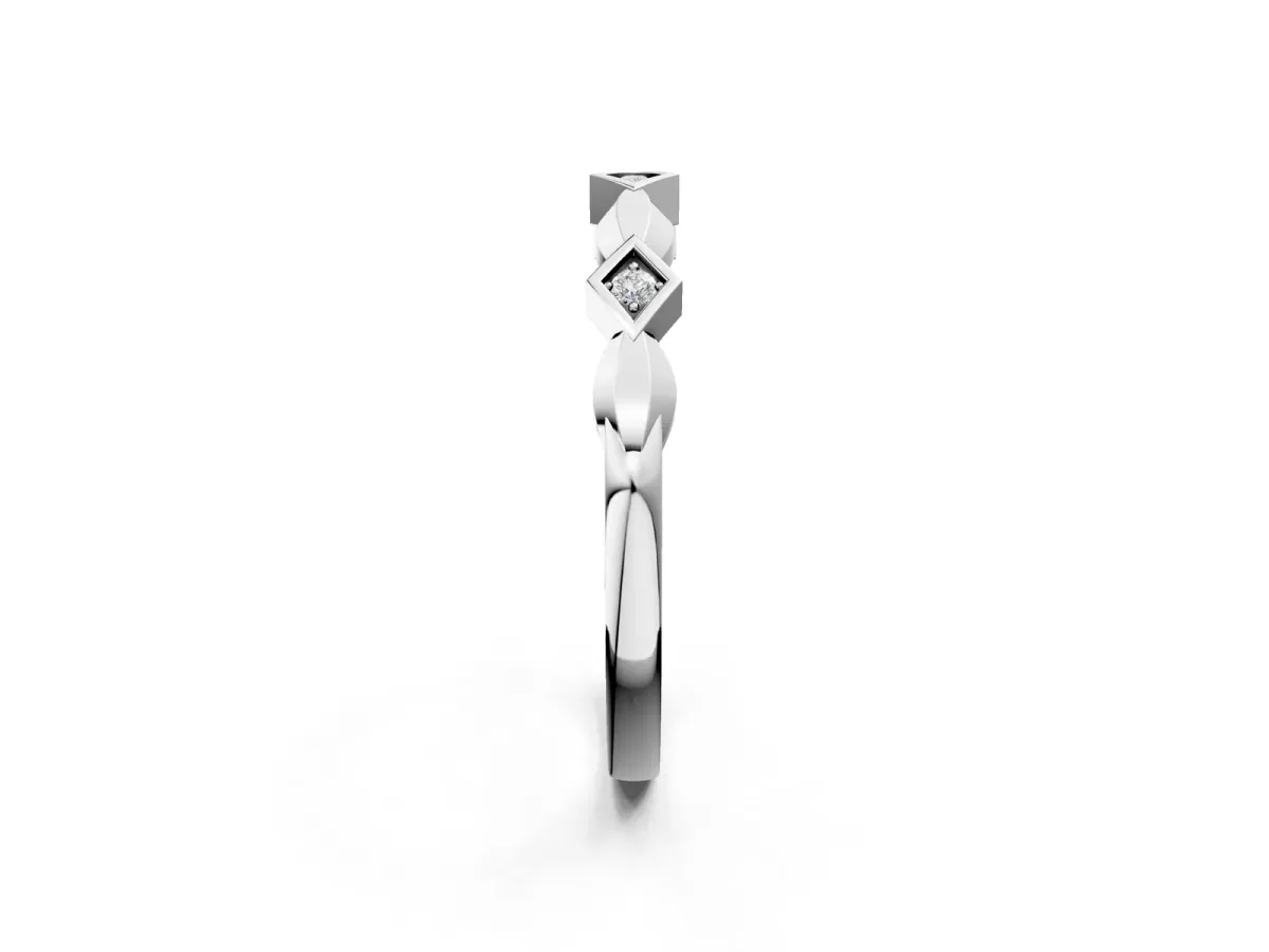 Square Diamond Twist Band with Bezel Setting White gold