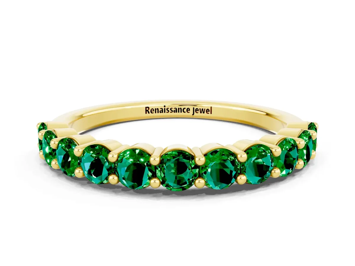 Round Emerald Half Eternity Band with Prong Setting Yellow gold