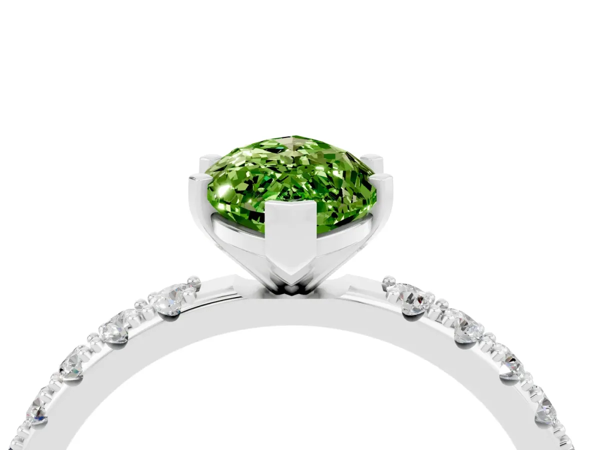 Marquise Cut Peridot Solitaire Pavé Band with Four-Prong Setting Silver