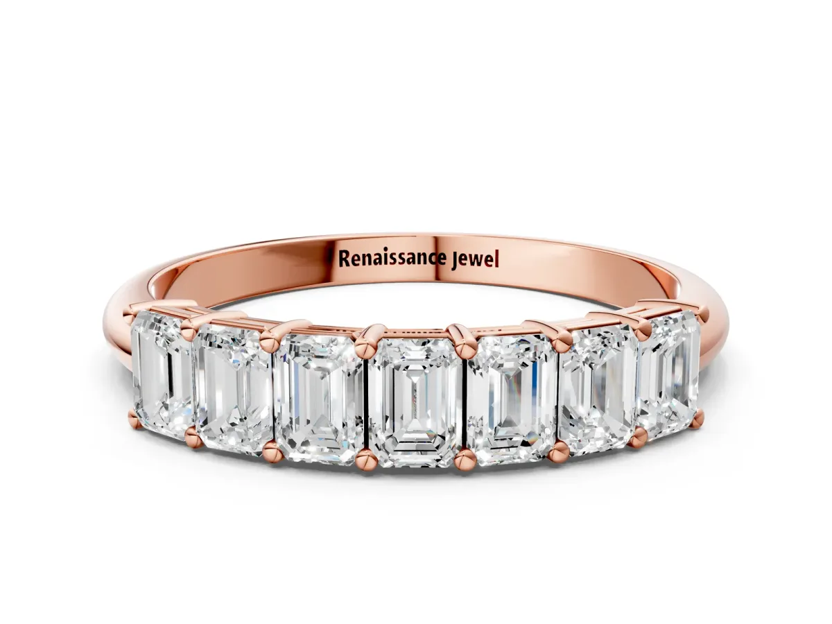 Emerald Cut Diamond Prong-Set Half Eternity Band Rose gold