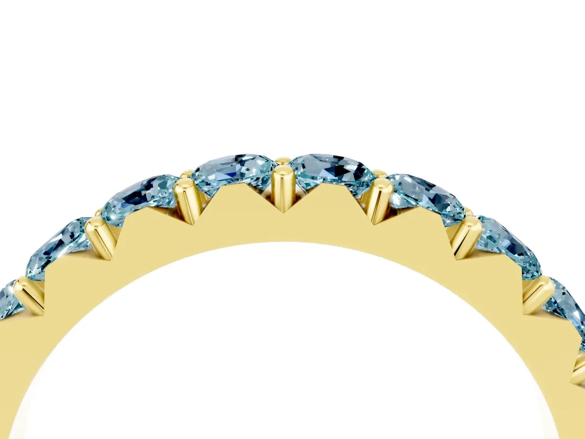 Round Aquamarine Half Eternity Band with Classic Prong Setting Yellow gold
