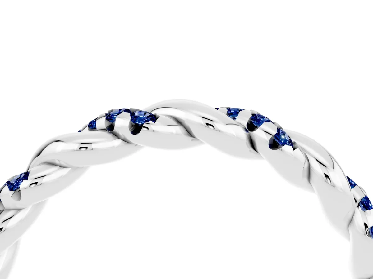 Twisted Pavé Round Blue Sapphire Eternity Band Platinum