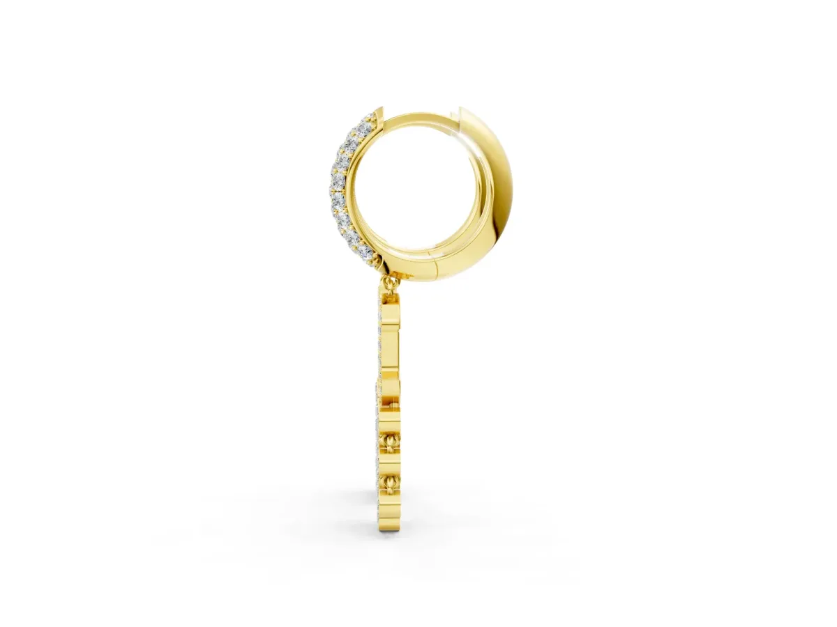 Round Diamond Initial C Huggie Hoop Earrings Yellow gold