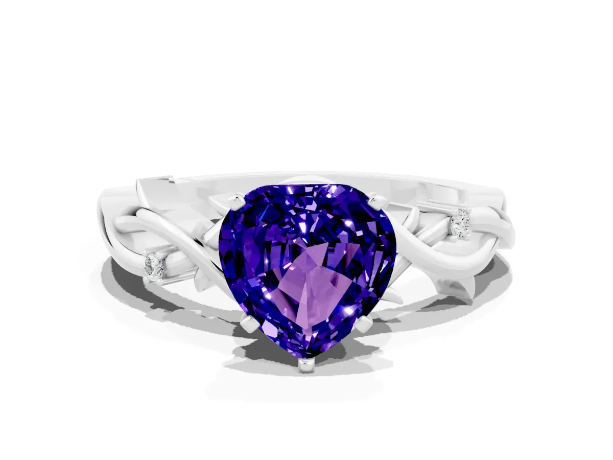 Heart Cut Tanzanite Solitaire Ring with Twisted Band and Prong Setting Silver
