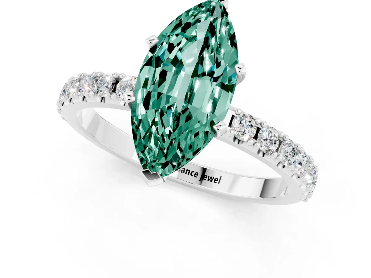 Marquise Cut Green Sapphire Solitaire Pavé Band with Four-Prong Setting Silver