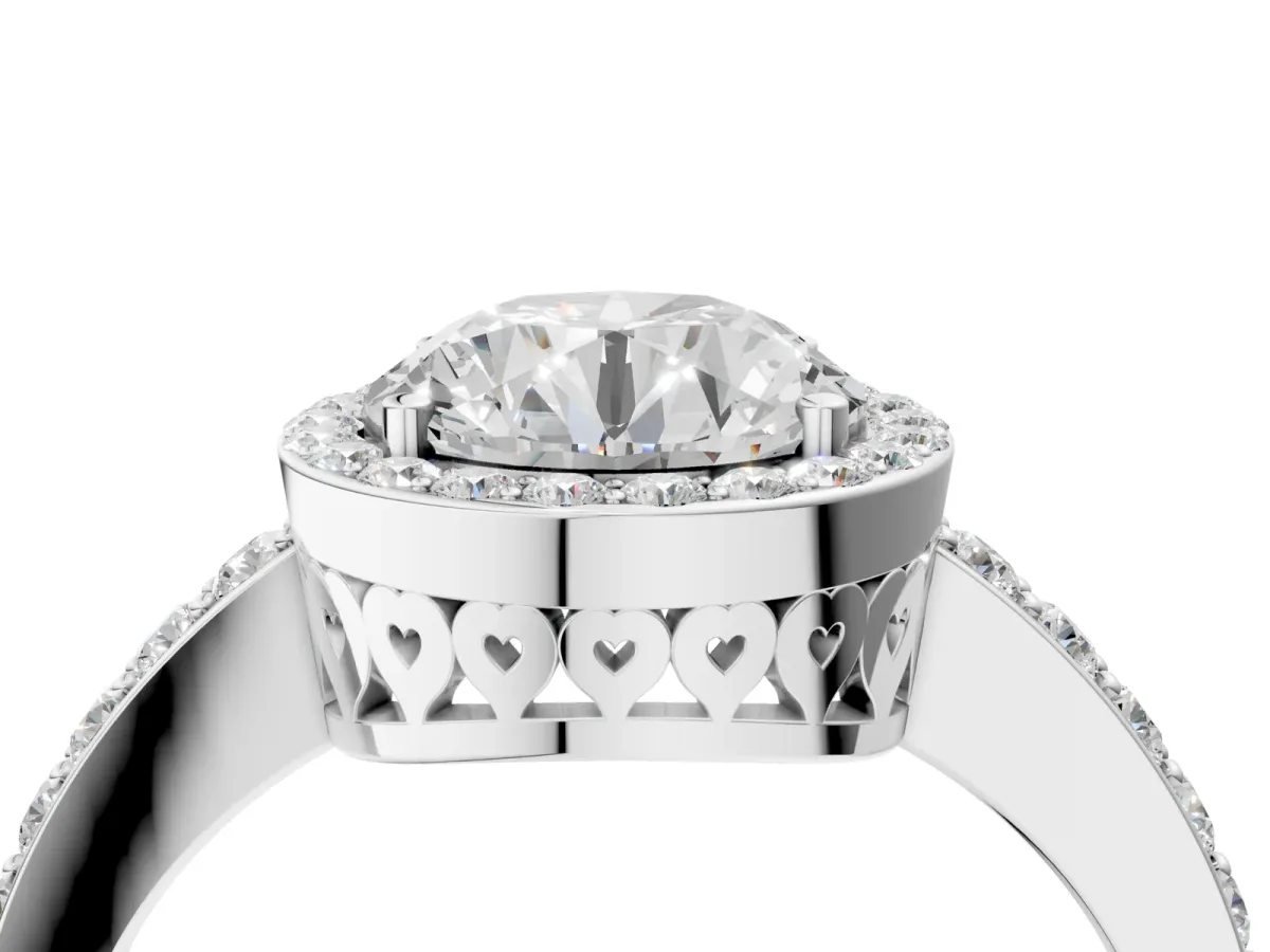 Round Cut Halo Diamond Pavé Band Ring with Prong Setting Platinum
