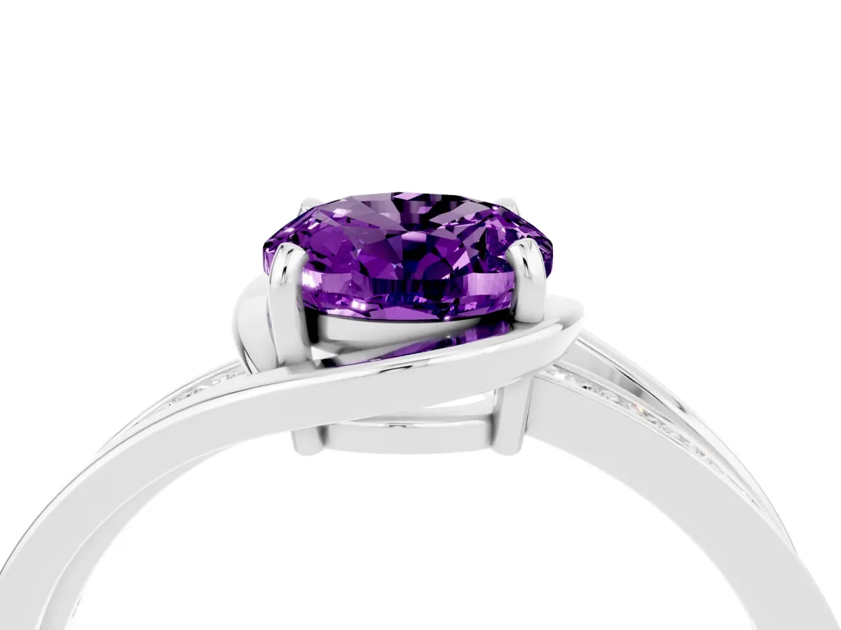 Oval Cut Amethyst Solitaire Ring with Split Shank and Prong Setting White gold