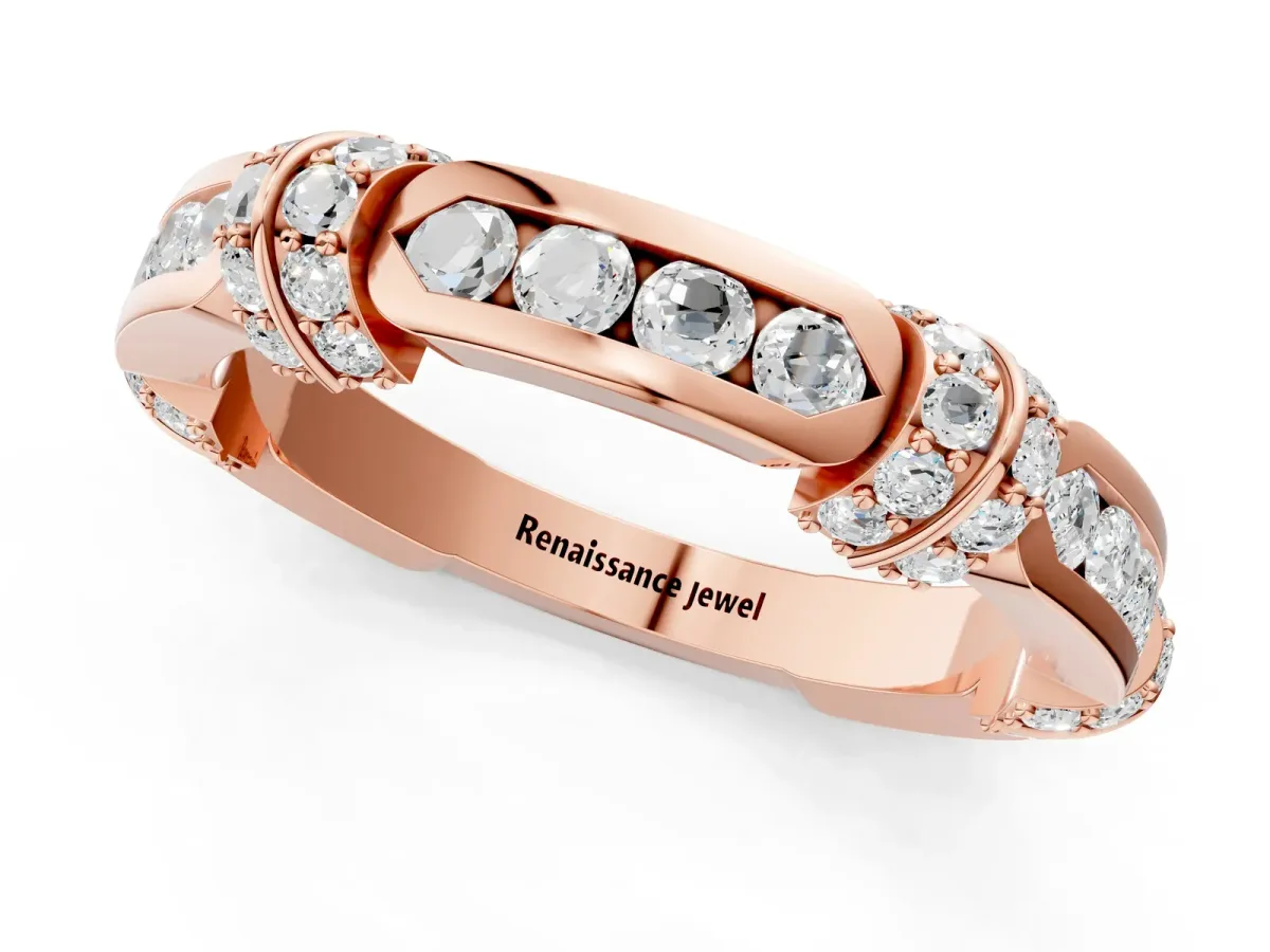 Pavé Round Diamond Link Band with Bezel Setting Rose gold