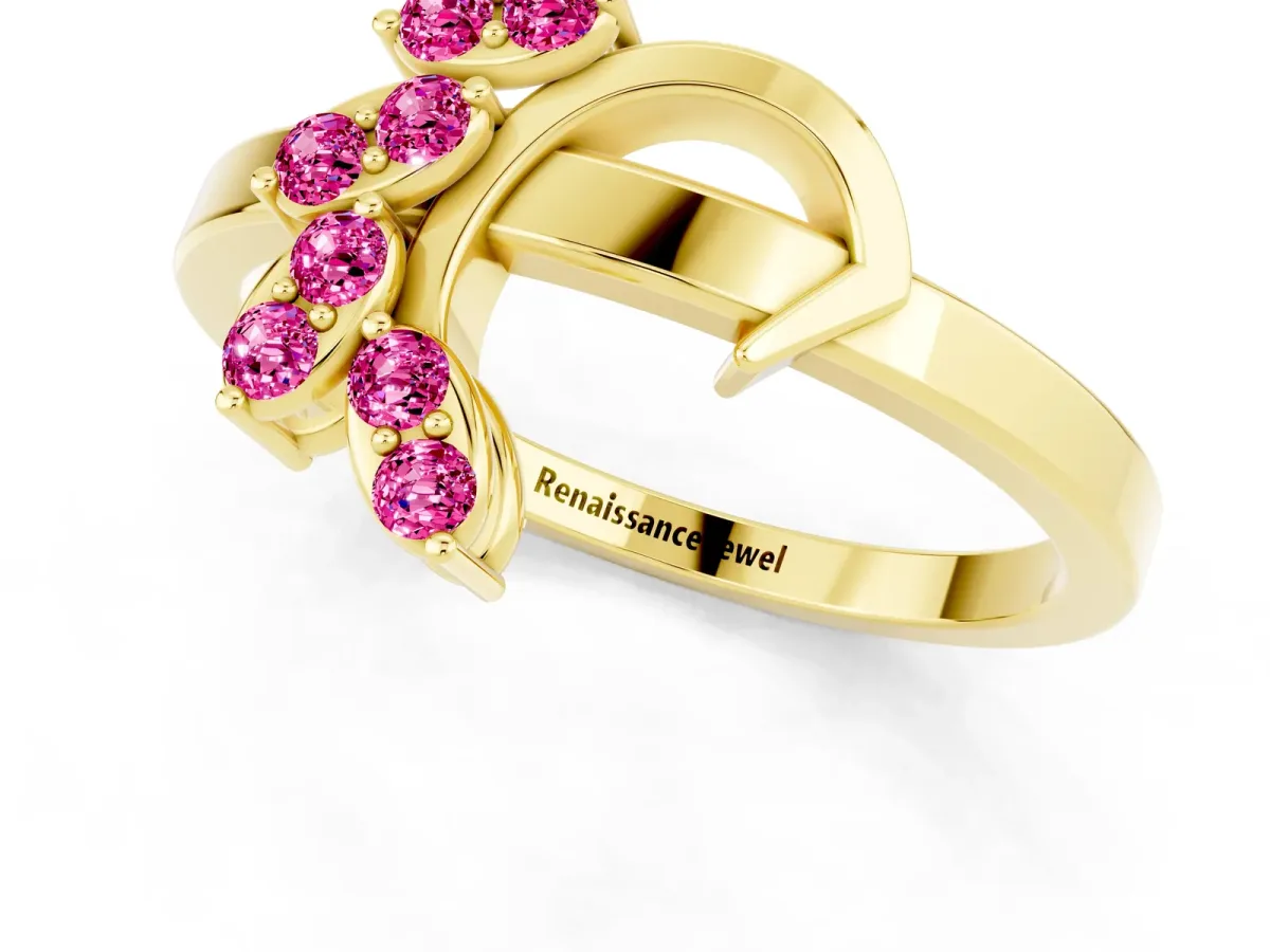 Marquise Pink Sapphire Cluster Bypass Ring with Prong Setting Yellow gold