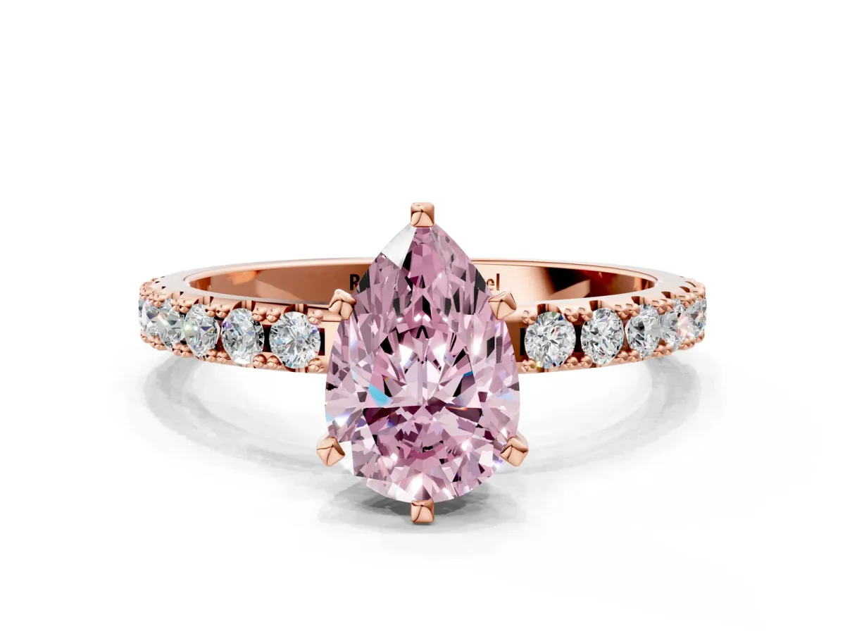Fancy Pink Pear Cut Diamond Solitaire Pavé Band with Four-Prong Setting Rose gold
