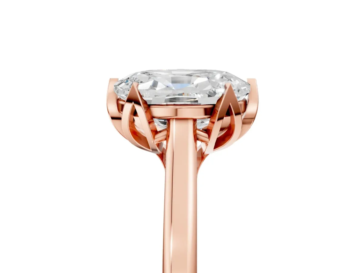 Oval Cut Diamond Solitaire Ring with Flower Prong Setting and Classic Band Rose gold
