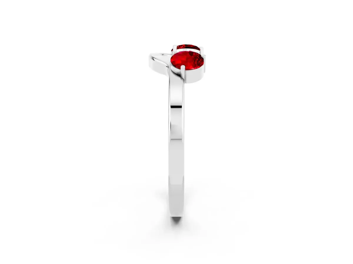 Dual Round Ruby Open Band Ring with Prong Setting Platinum