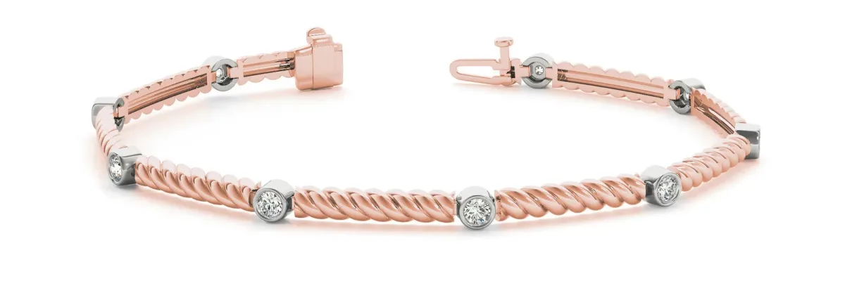 Round Bezel-Set Diamond Twisted Tennis Bracelet Rose gold