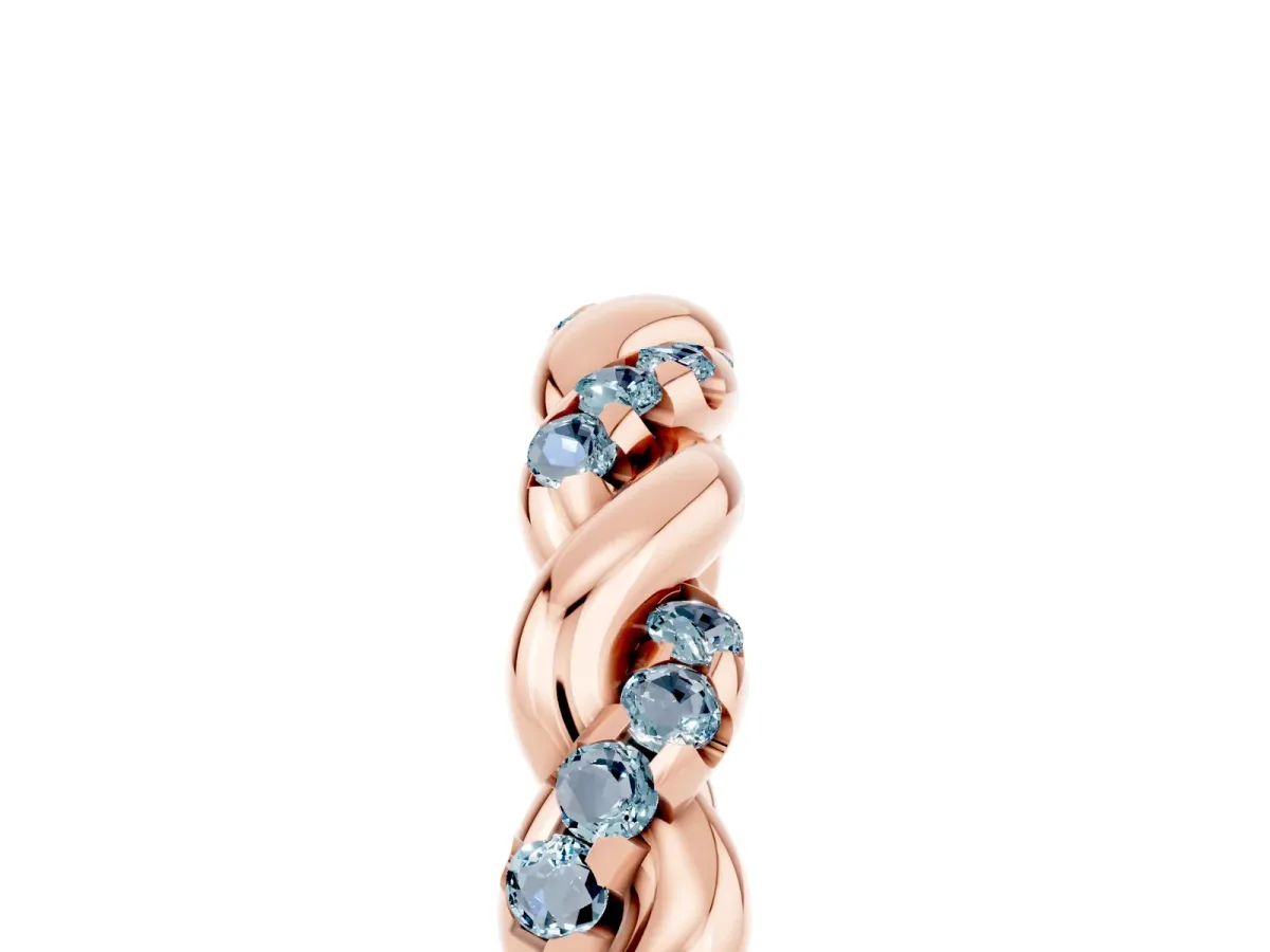 Twisted Pavé Round Aquamarine Eternity Band Rose gold