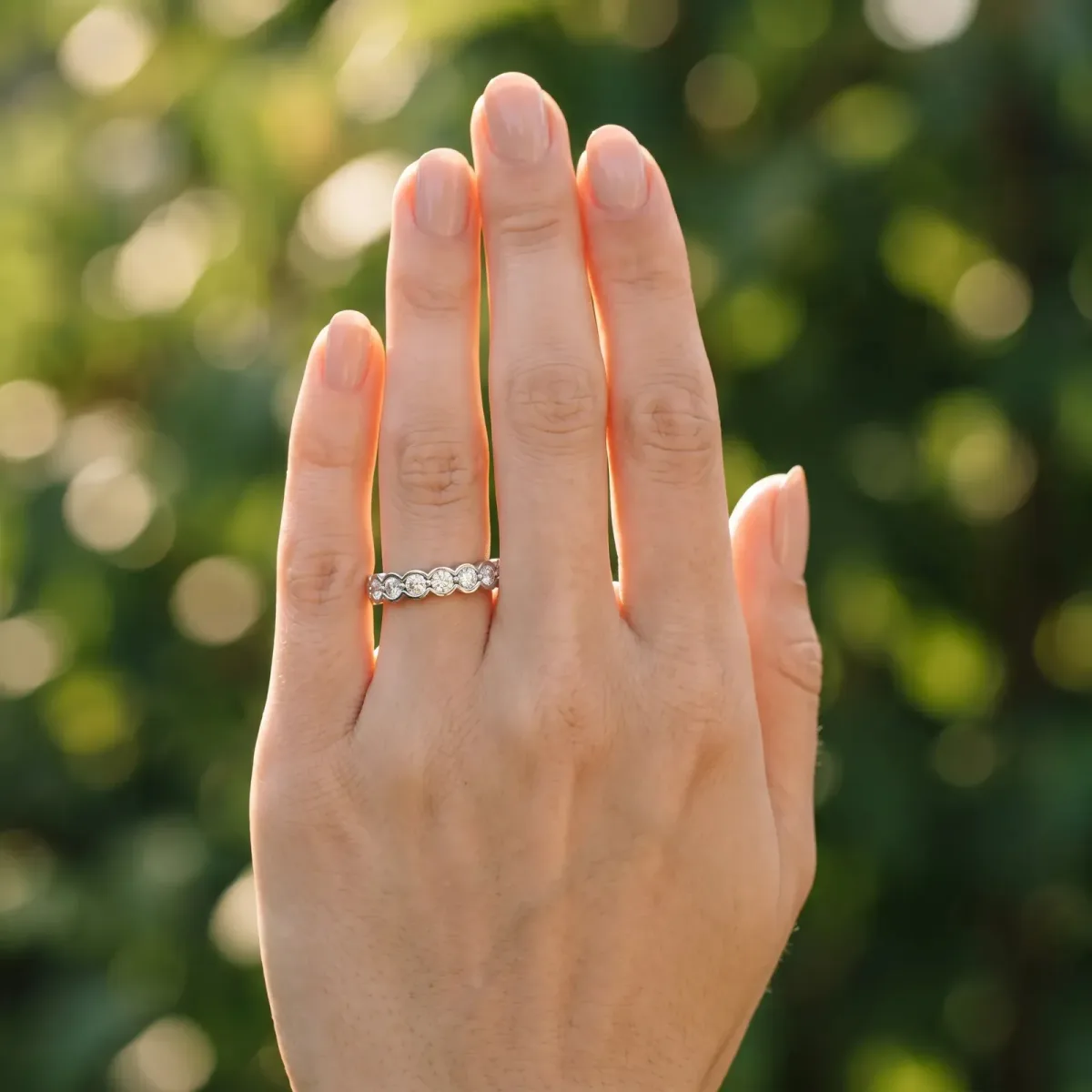 Round Diamond Bezel Set Eternity Band White gold