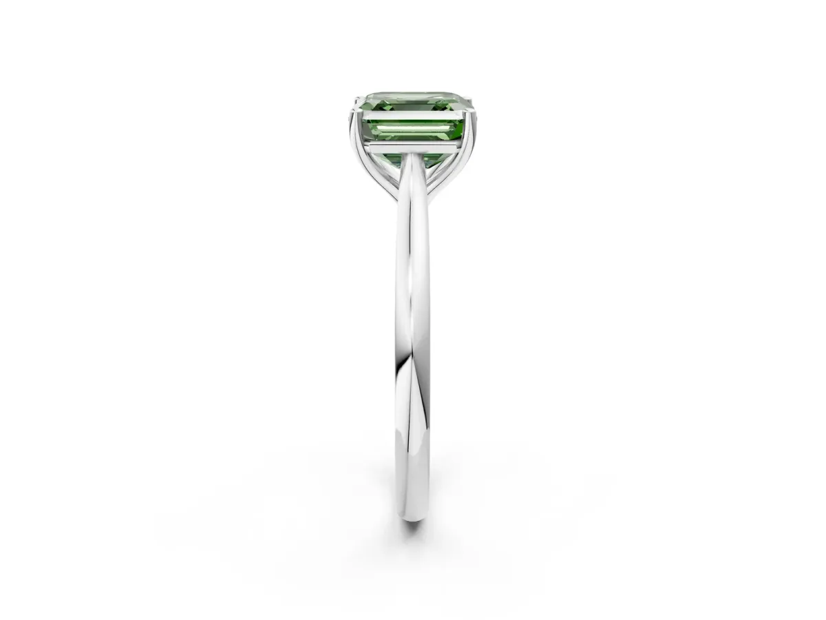 Fancy Green Asscher Cut Cut Solitaire Ring with Cathedral Band and Four-Prong Setting Platinum