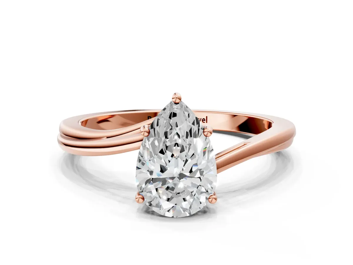 Pear Cut Cut Solitaire Twist Band Ring with Four-Prong Setting Rose gold