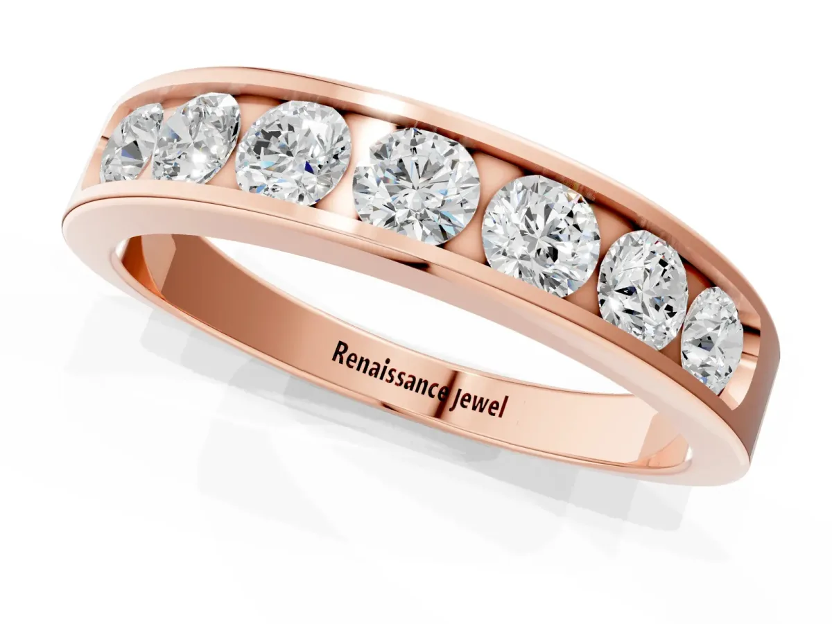 Channel Set Round Diamond Comfort Fit Band Rose gold