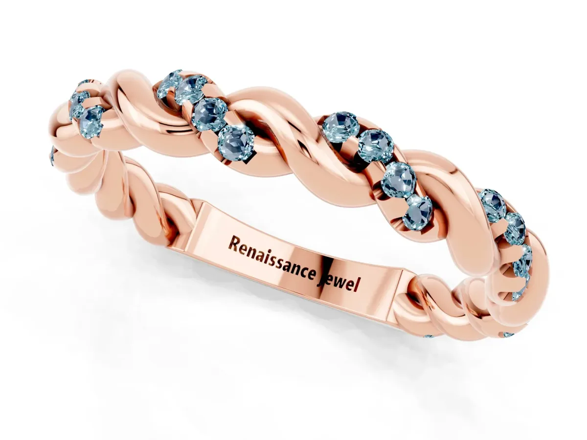 Twisted Pavé Round Aquamarine Eternity Band Rose gold