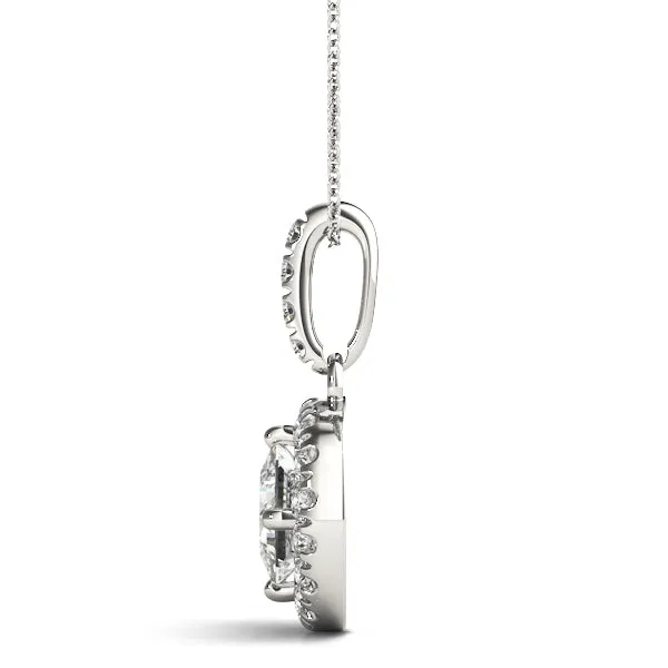 Princess Cut Halo Diamond Pendant with Four-Prong Setting Silver