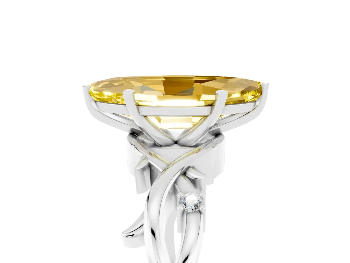 Marquise Cut Yellow Sapphire Solitaire Ring with Twisted Band and Prong Setting Silver