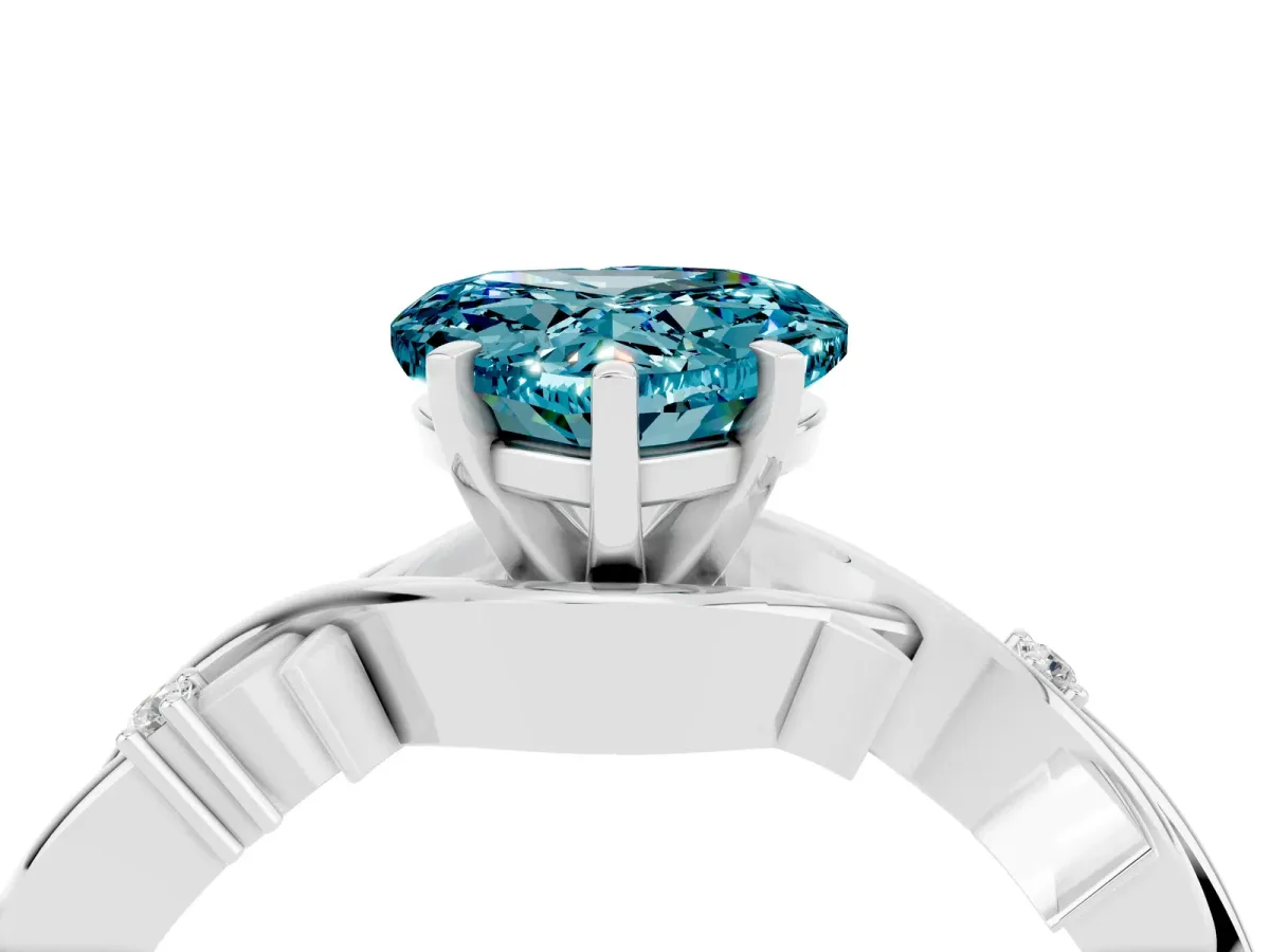 Heart Cut Blue Topaz Solitaire Ring with Twisted Band and Prong Setting Silver