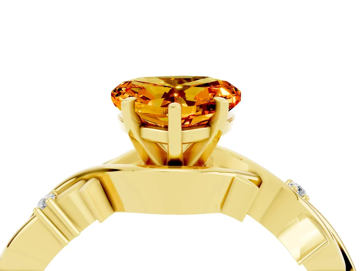 Heart Cut Citrine Solitaire Ring with Twisted Band and Prong Setting Yellow gold