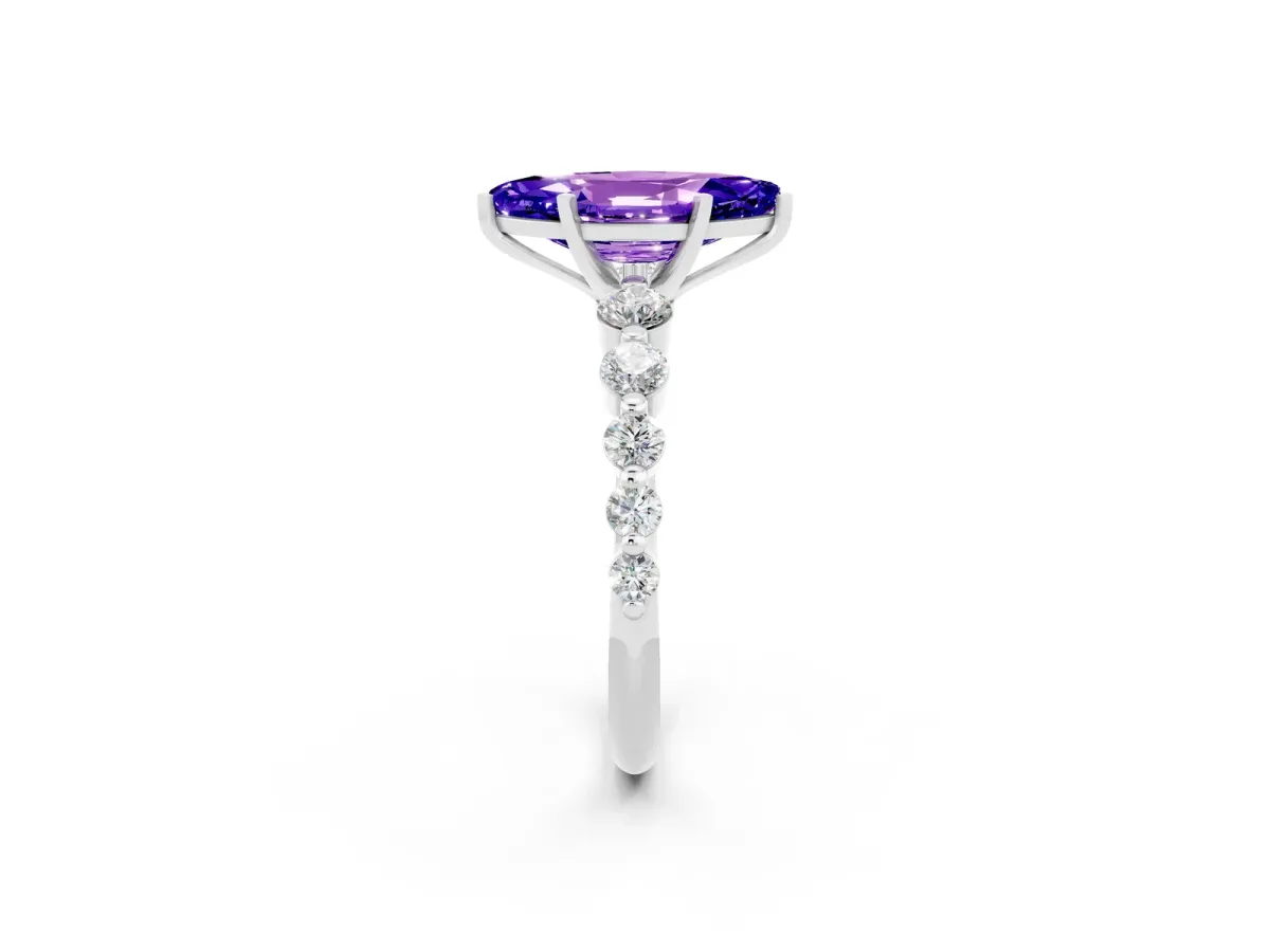Marquise Cut Solitaire Tanzanite Ring with Pave Band and Four-Prong Setting Silver