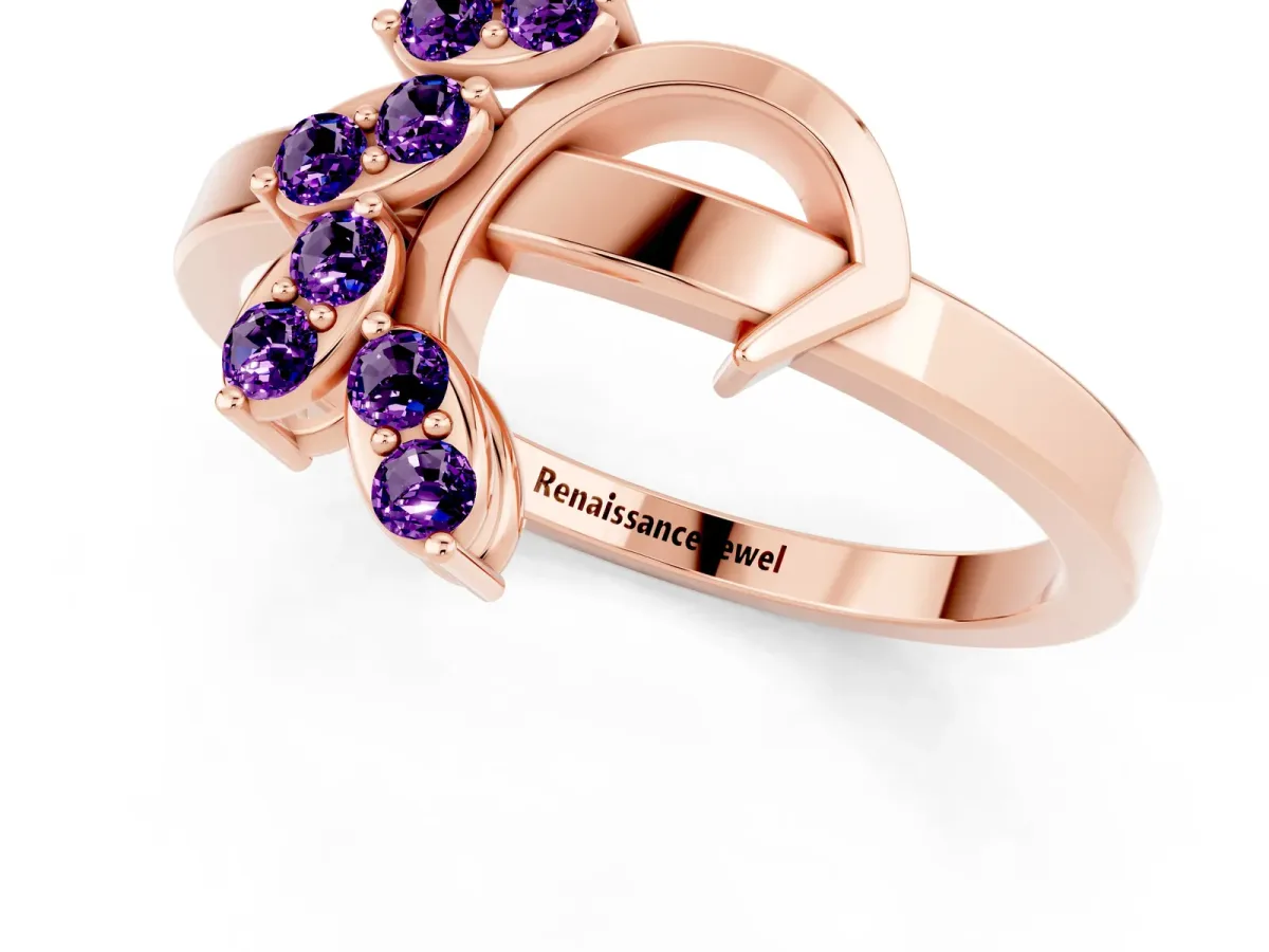 Marquise Amethyst Cluster Bypass Ring with Prong Setting Rose gold