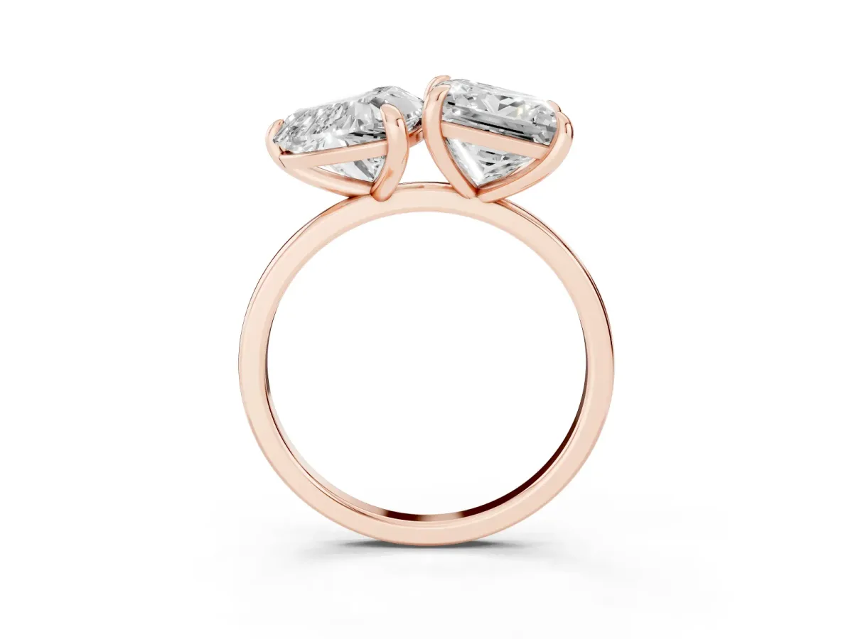 Heart and Princess Toi Moi Ring with Prong Setting and Plain Band Rose gold