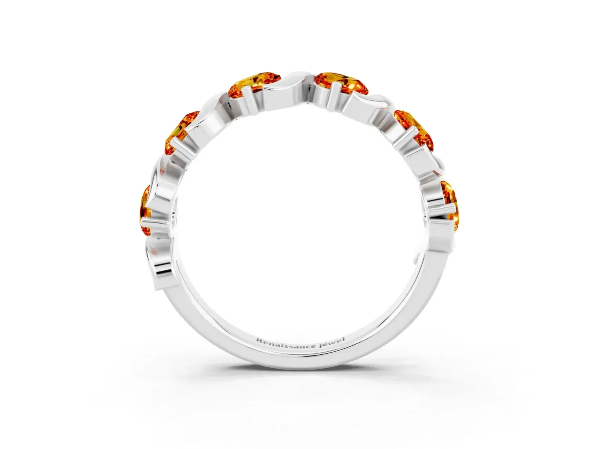Six-Stone Round Citrine Wave Band with Shared Prong Setting White gold