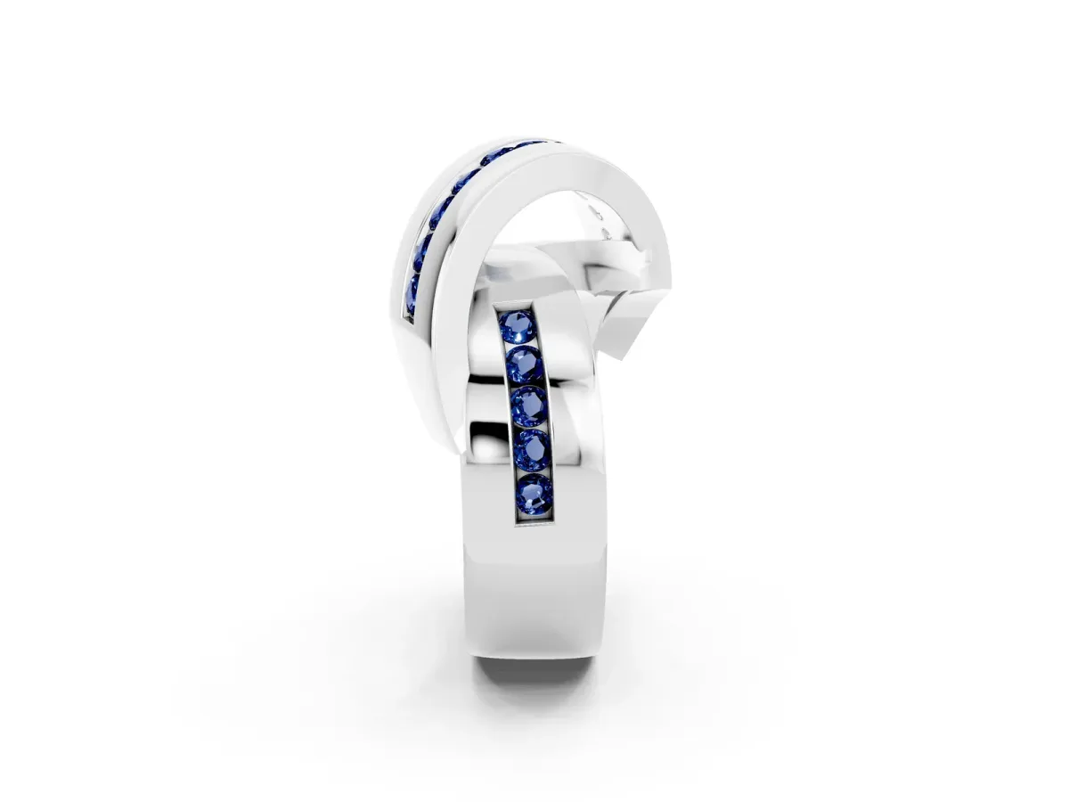 Pavé Round Blue Sapphire Crossover Band with Channel Setting Platinum