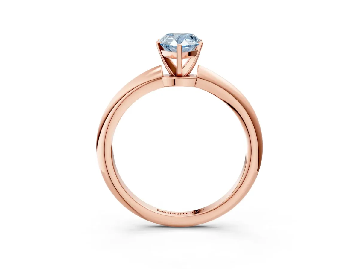 Fancy Blue Pear Cut Diamond Solitaire Ring with Six-Prong Setting and Classic Band Rose gold