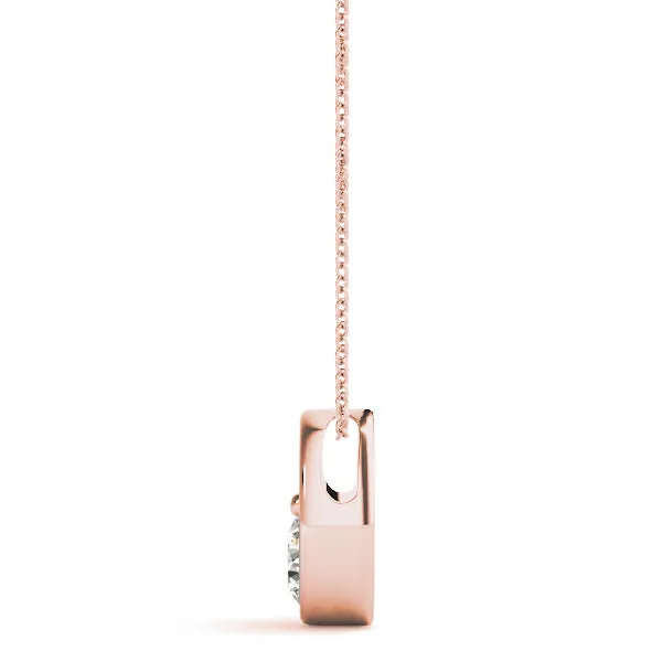 Half Bezel Round Cut Diamond Pendant Rose gold