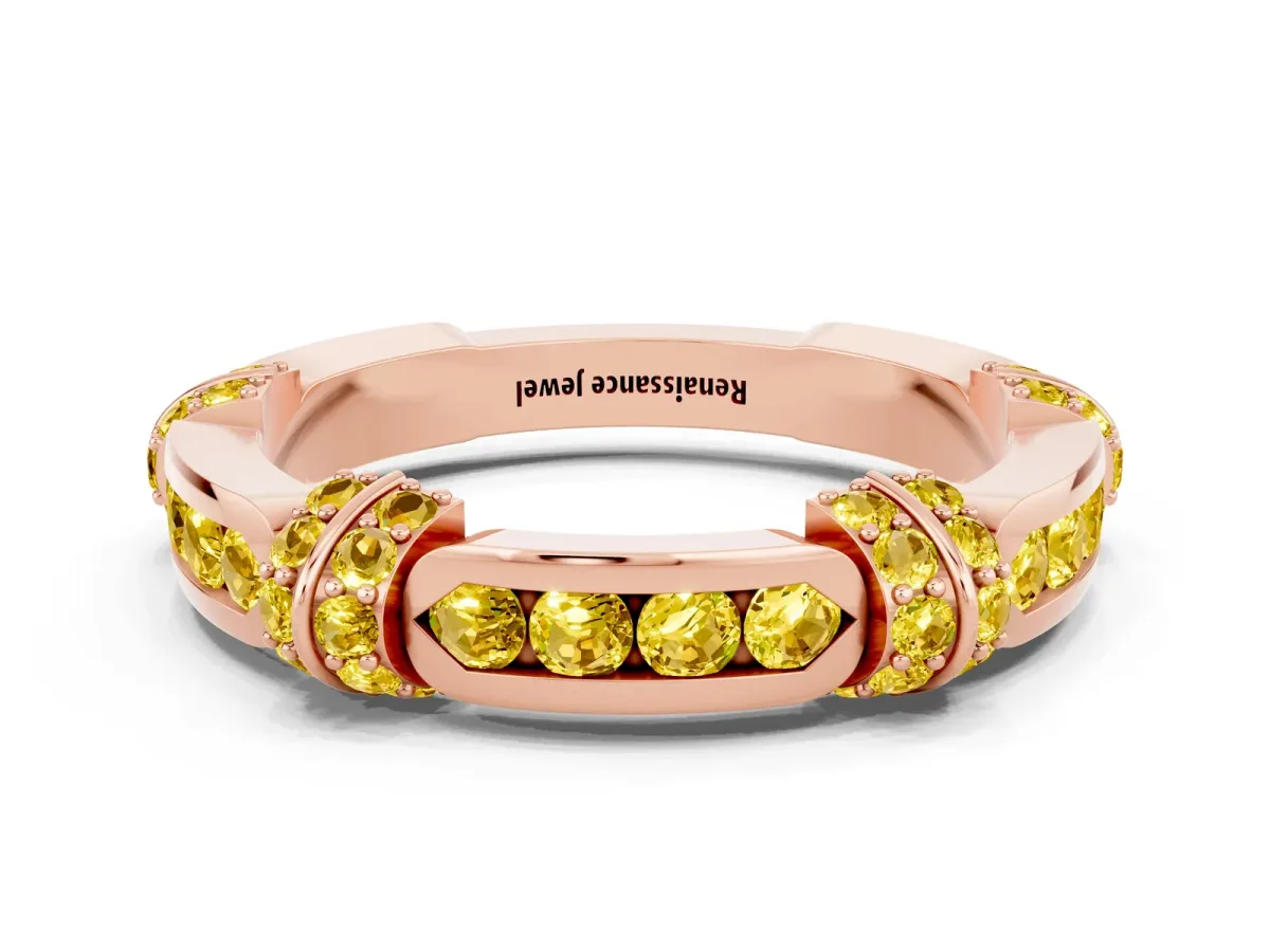 Pavé Round Yellow Sapphire Link Band with Bezel Setting Rose gold