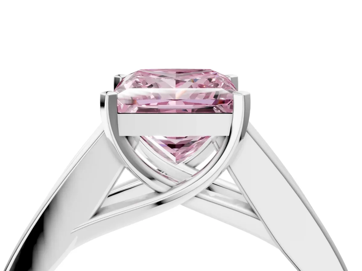 Fancy Pink Princess Cut Cut Channel Set Solitaire Ring with Four-Prong Setting White gold