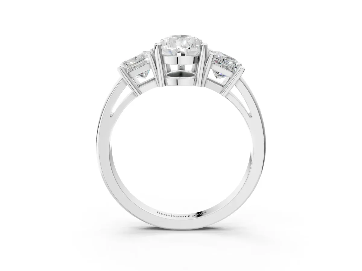 Three-Stone Pear Cut Cut Solitaire Ring with Prong Setting White gold