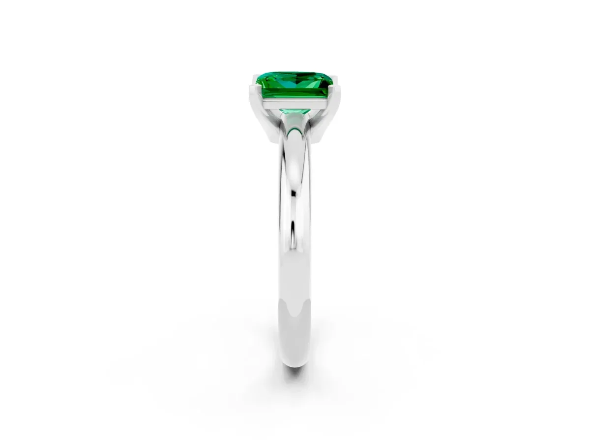Princess Cut Emerald Solitaire Engagement Ring with Round Band and Four-Prong Setting Silver