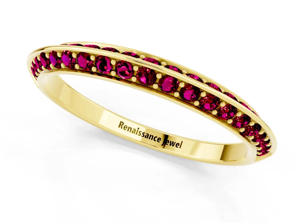 Double Row Pavé Round Garnet Eternity Band with Channel Setting Yellow gold