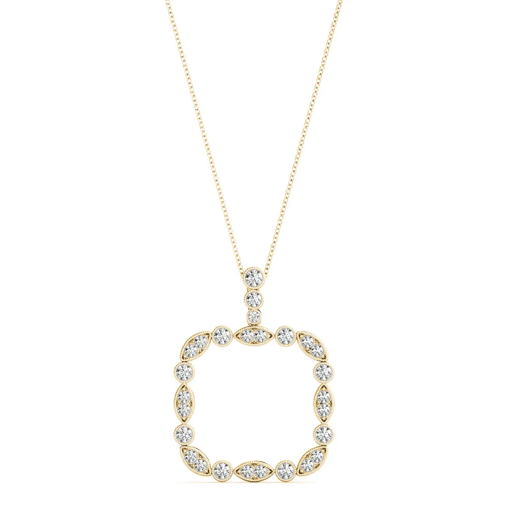 Bezel Marquise and Round Diamond Pendant Yellow gold