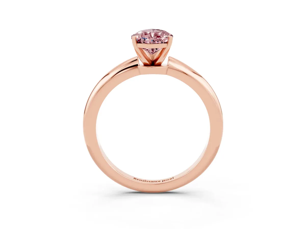 Pear Cut Morganite Solitaire Ring with Six-Prong Setting and Classic Band Rose gold