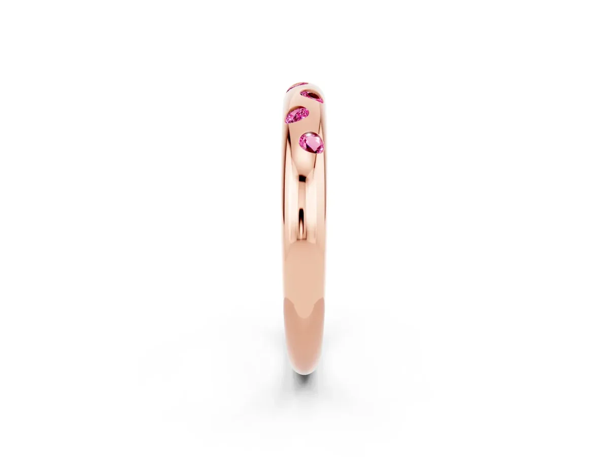 Round Pink Sapphire Flush-Set Comfort Fit Band Rose gold