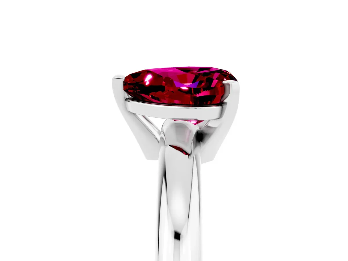 Heart Cut Garnet Solitaire Engagement Ring with Round Band and Four-Prong Setting Silver