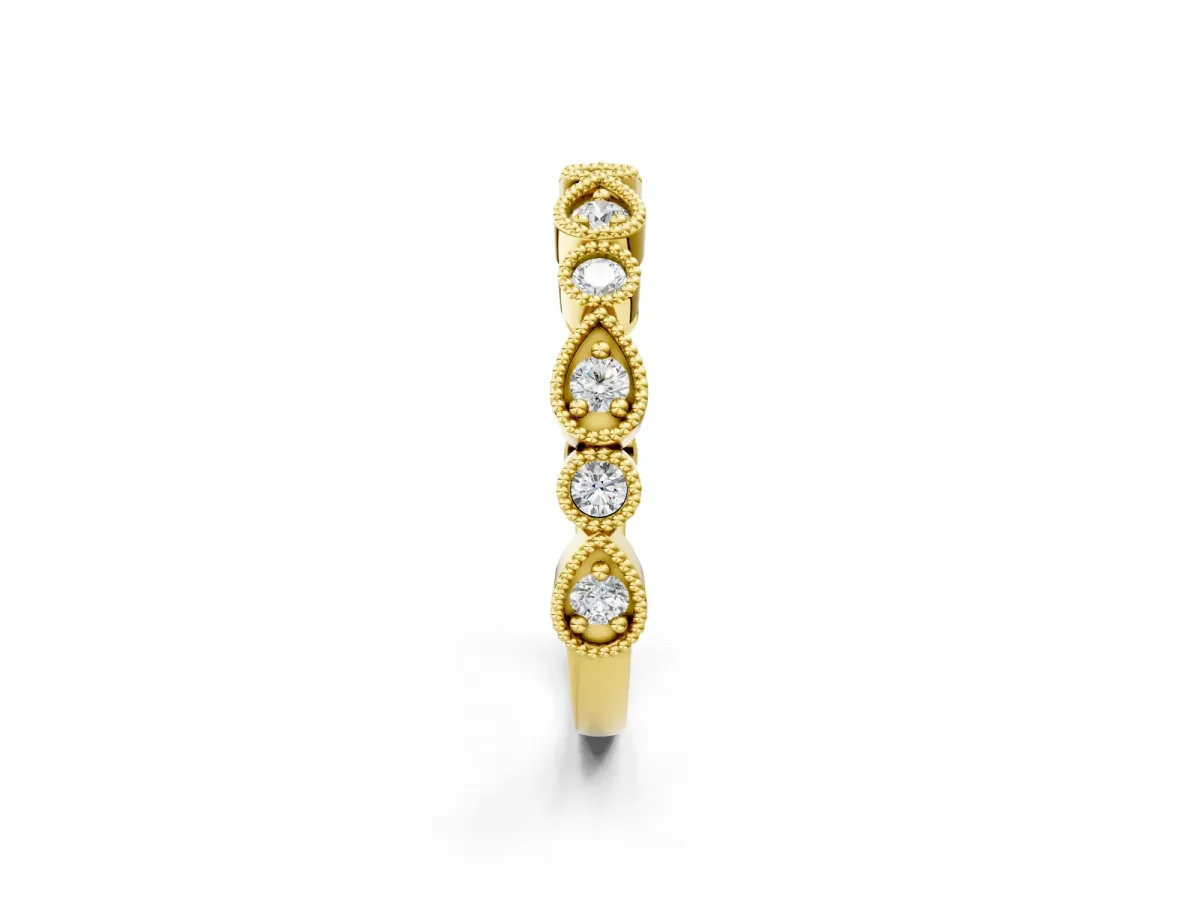 Milgrain Bezel Set Pear and Round Diamond Eternity Band Yellow gold