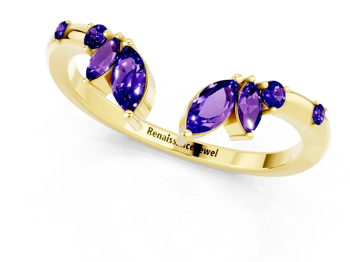 Open Marquise Cluster Tanzanite Band with Prong Setting Yellow gold