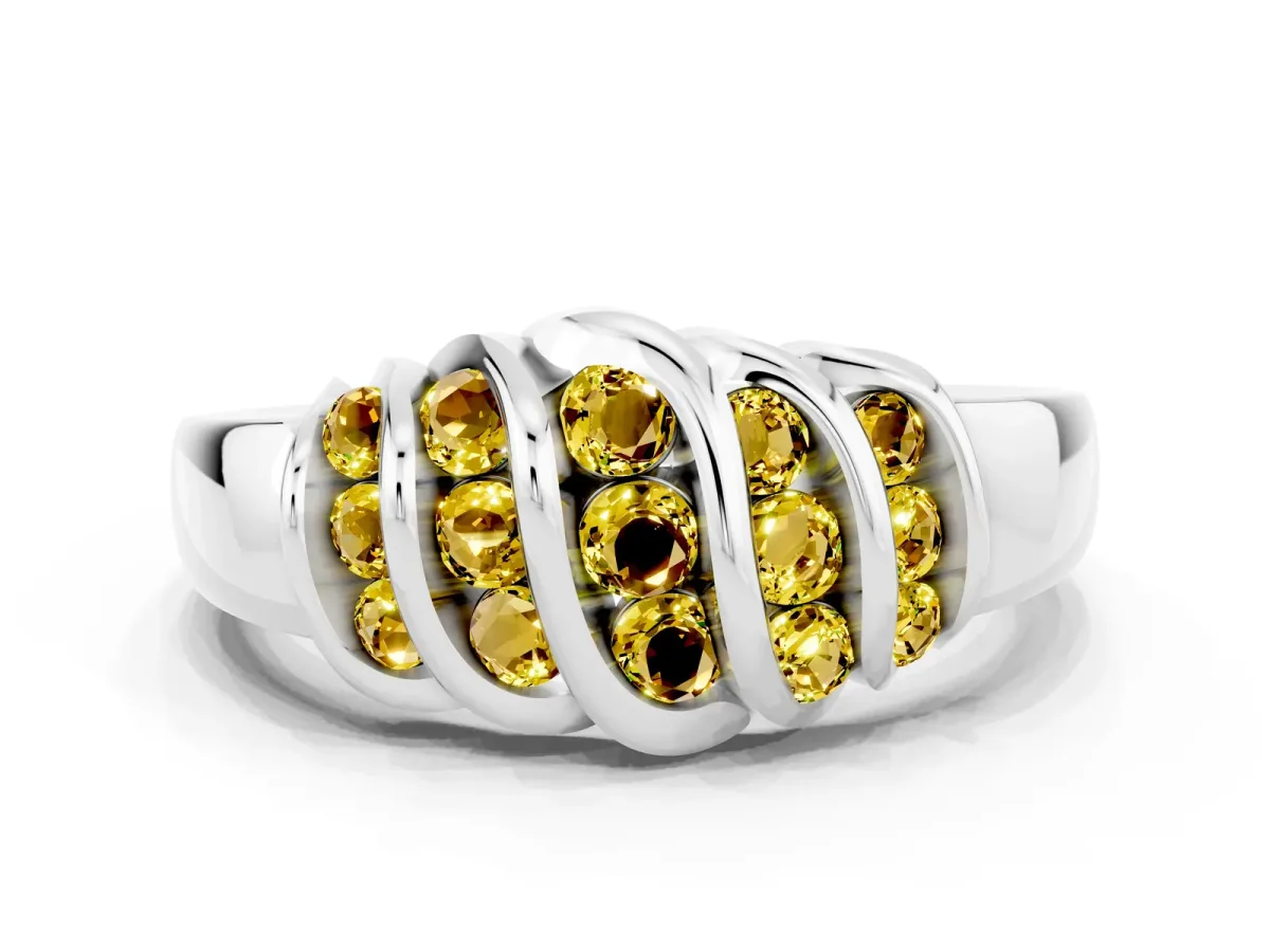 Round Yellow Sapphire Multi-Row Crossover Band Platinum
